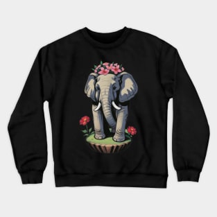 Adorable Elephant Among Blooms - Whimsical Nature Design Crewneck Sweatshirt